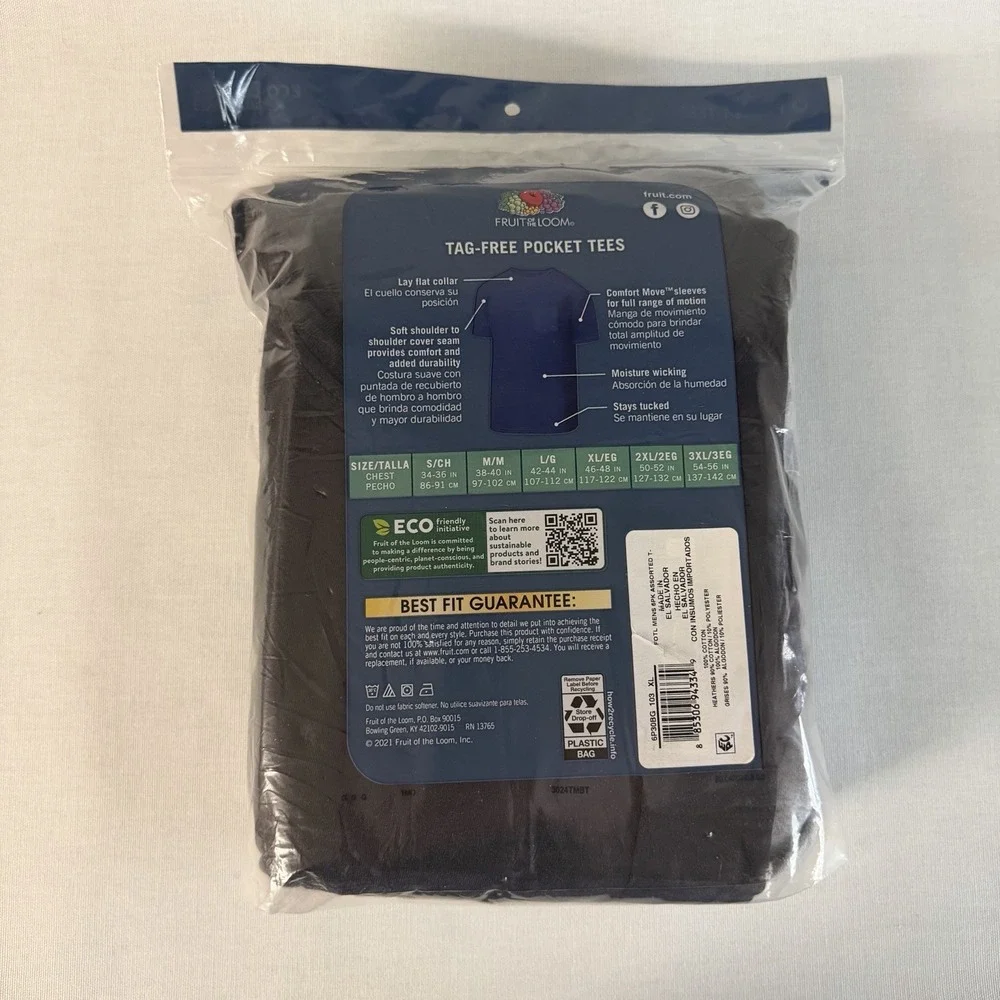 6 Fruit Of The Loom XL 46-48 Black Gray Pocket T-Shirts Moisture Wicking Cotton - Picture 4 of 7